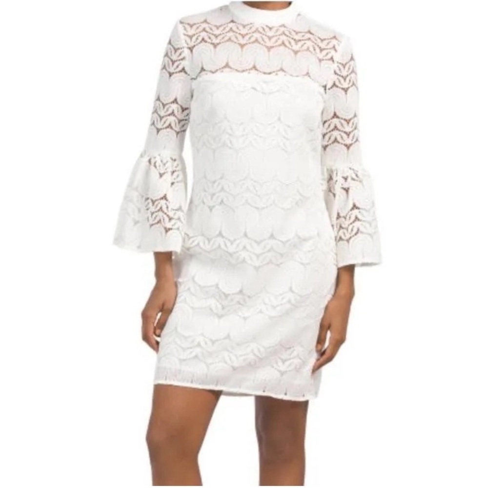 Trina Turk White Lace 3/4 Bell Sleeves Mini Cocktail Dress Size 10 NWT $228